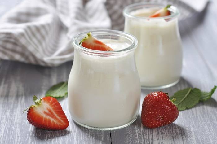 yogurt with ripe fresh strawberry
